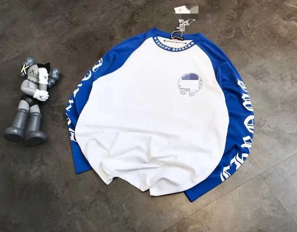 

2023 new men's and women's fashion t shirt luxury brand ch arms blue sanskrit font long sleeve top, White