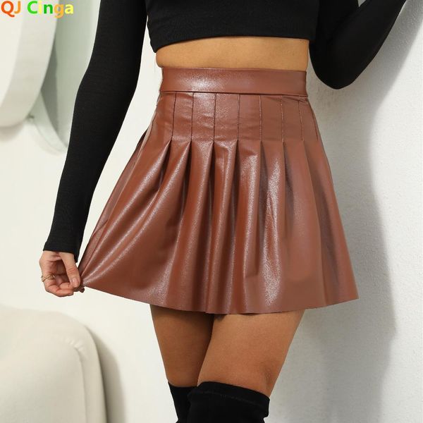 

dresses spring new women's pleated skirt fashion women pu skirts nightclub style skirt black red green brown blue, White;black