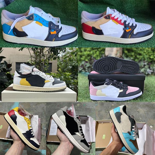 

Jumpman 1 Men Low Basketball Shoes OG Reverse Mocha UNC Black Pink Black University blue Smokey Grey Designer Sport Sneakers Size 36-46