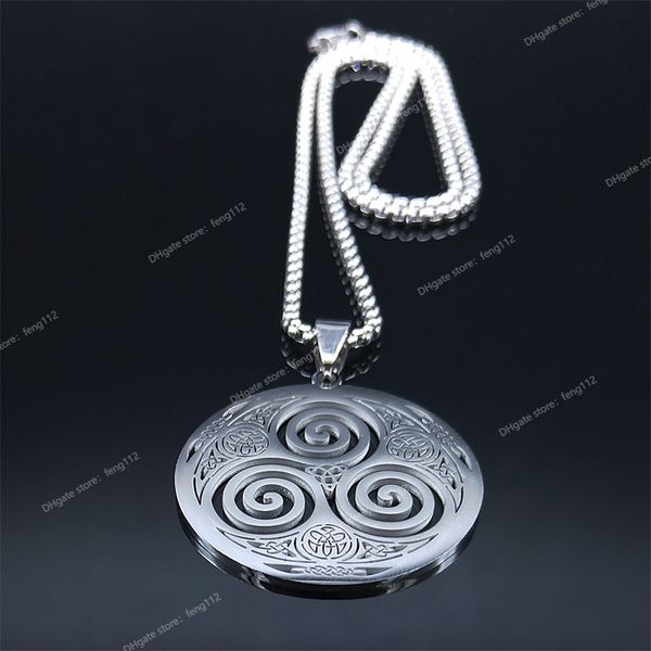 

stainless steel witch vortex necklace for women men viking triskelion celtic knot spiral triskele wicca necklace jewelry n7062 fashion jewel, Silver