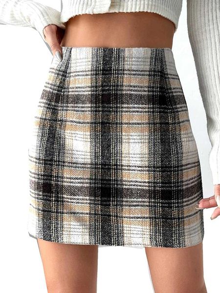 

floerns women's plaid high waist bodycon mini skirt, Black