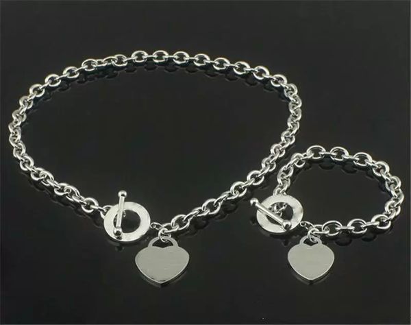 

bracelet & necklace christmas gift 925 silver love necklace+bracelet set wedding statement jewelry heart pendant necklaces bangle sets 2 in