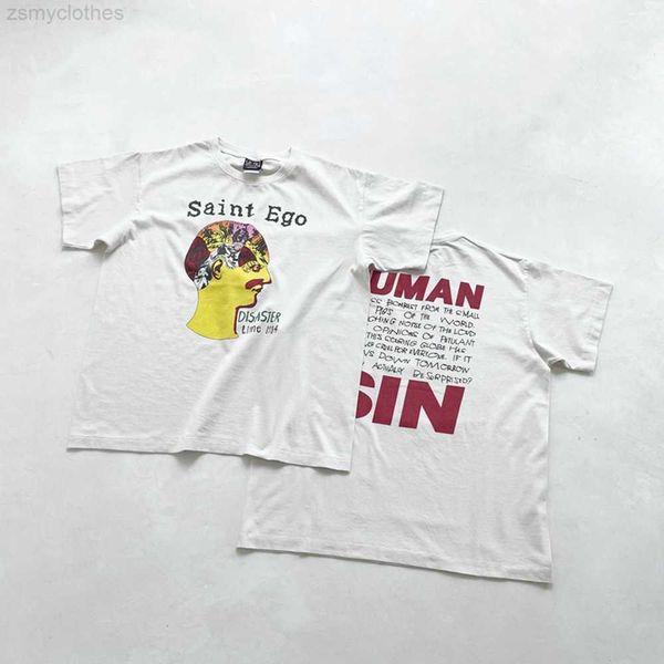 

men's t-shirts saint michael brain men t shirt washed vintage hip hop oversized tees, White;black