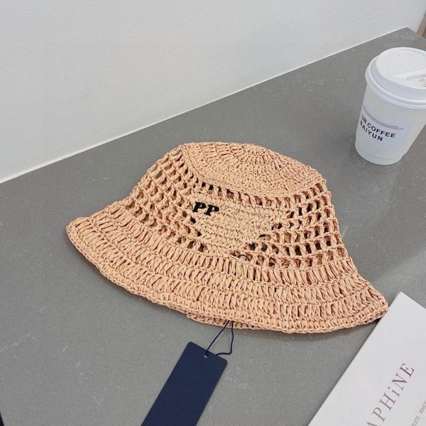 

straw handmade hat woman designer bucket embroidered letters cap summer beach man braid fisherman hat with 6 colors, Blue;gray