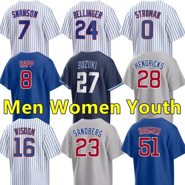 

7 dansby swanson baseball jerseys 27 suzuki 0 marcus stroman 16 patrick wisdom 24 cody bellinger 51 eric hosmer 8 ian happ 28 kyle hendricks, Blue;black