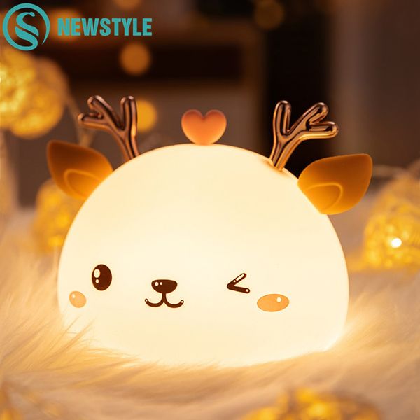 

lamps shades colorful deer night light silicone touch sensor cute animal soft usb rechargeable lamps for children bedroom baby christmas gif