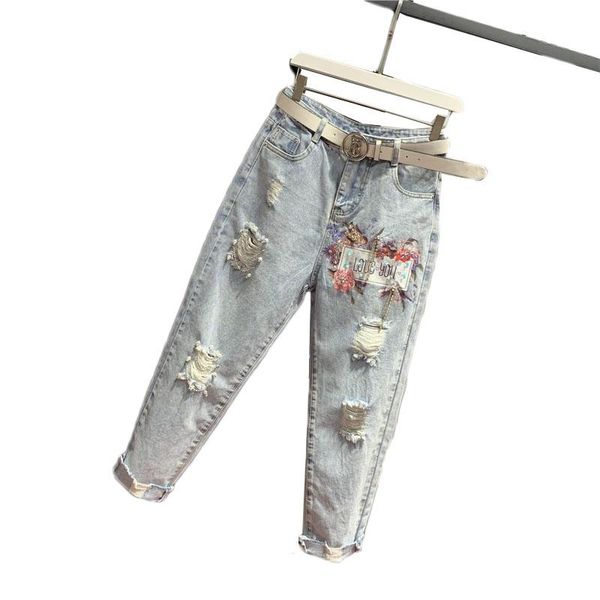 

jeans beading hole jeans women's harem pants female loose high waist heavy work deading sequined jeans 2020 spring denim trousers y363, Blue