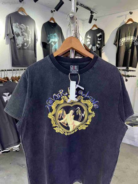 

men's t-shirts saint michael 2023ss men women t shirt angle washed distress vintage hip hop high street casual oversized short sleeve t, White;black