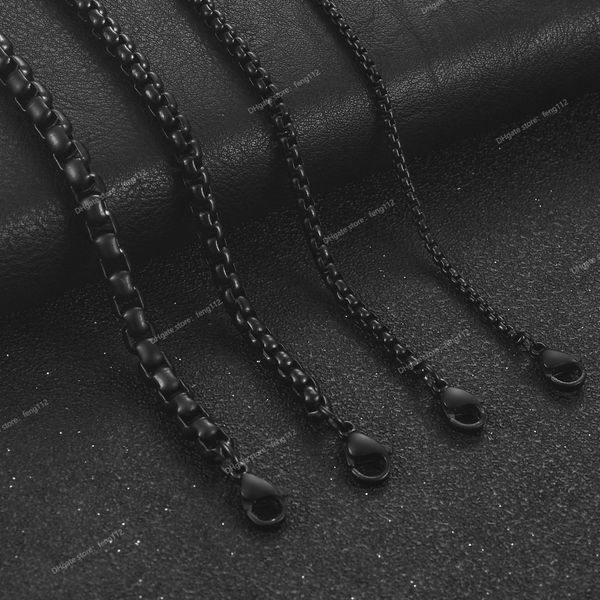 

2/3/4/5mm men's black color plated stainless steel square rolo box chain ladies necklace jewelry gift bracelet accessories fashion jewe, Silver