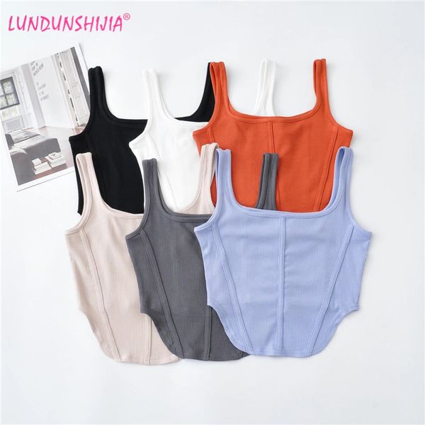 

camisoles tanks lundunshijia summer women camisole sleeveless crop fashion solid curved hem tank 6 colors 230418, Black;white