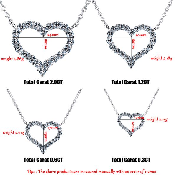 

2ct moissanite necklace heart pendant diamond necklace for women 925 silver prong setting vvs moissanite heart pendant jewelry fine jewelryn
