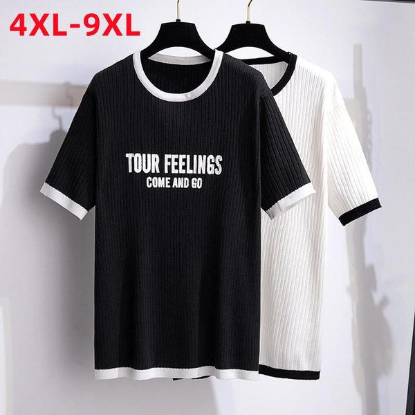 

t-shirt new 2022 ladies summer plus size knit for women large size short sleeve elastic black white tshirt 4xl 5xl 6xl 7xl 8xl 9xl