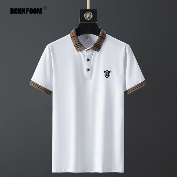 

men's polos summer short sleeve polo shirts men brand cotton business casual soild men polos embroidery black men clothing 230417, White;black