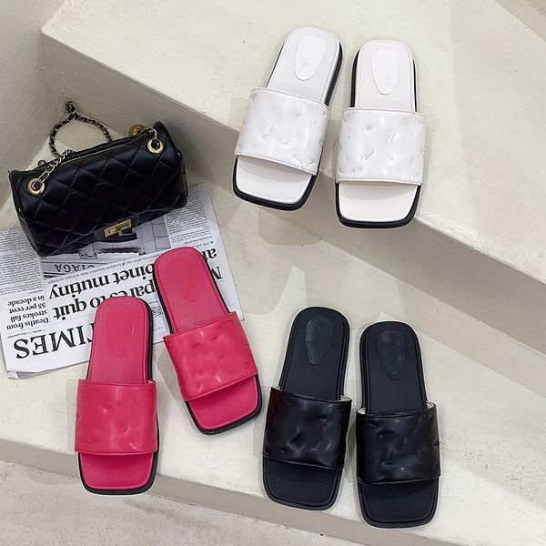 

embroidered monograms square toe slippers women pool pillow comfort flat slides old flower sandals shoes brand flats luxury beach slider lad, Black