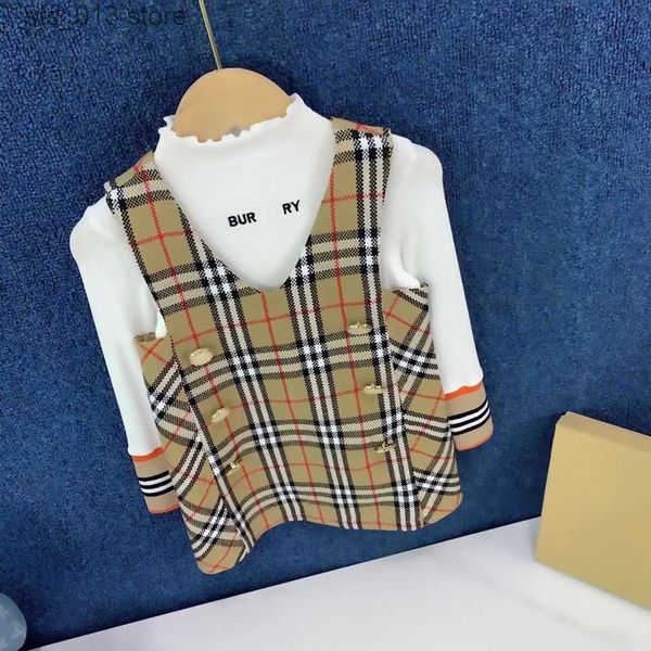 

designer girl's dresses b letter spring and autumn new baby dress two piece set long sleeve bottom shirt fashionable skirt trend t23041, Red;yellow