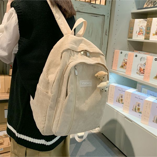 

school bags stripe cute corduroy woman backpack schoolbag for teenage girls boys luxury harajuku female fashion bag student lady book pack 2