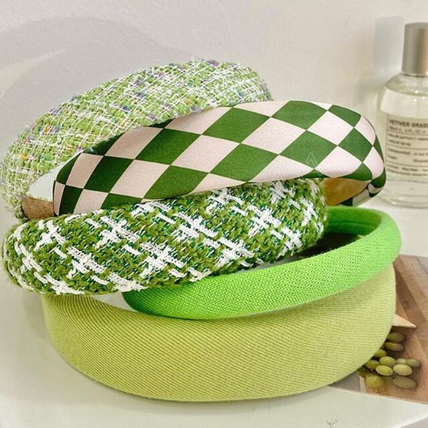 

fashion women headband fresh green color hairband spring classic plaid turban girls travel hair accessories, Slivery;white