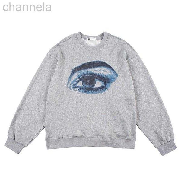 

men's hoodies sweatshirts hip hop eyes letter print round neck cotton casual fitness sports oversized harajuku style gray streetwear, Black