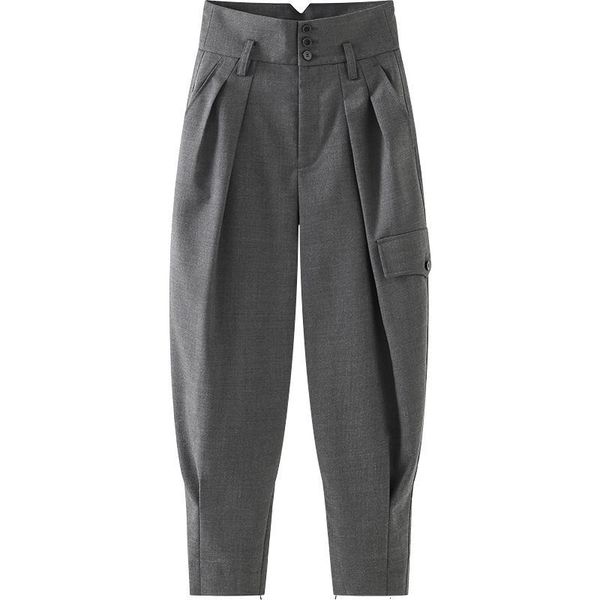 

women's pants capris loose high waist suit pants women's spring and autumn corset overalls temperament casual radish harlan pants, Black;white