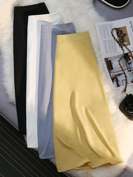 

dresses syiwidii skirts womens high waist casual office temperament mid length skirt solid aline elegant 2022 summer harajuku clothes, Black;gray