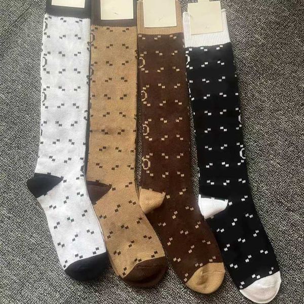 

4 colors classic letter long socks with tag women letters cotton knee sock stockings, Pink;yellow