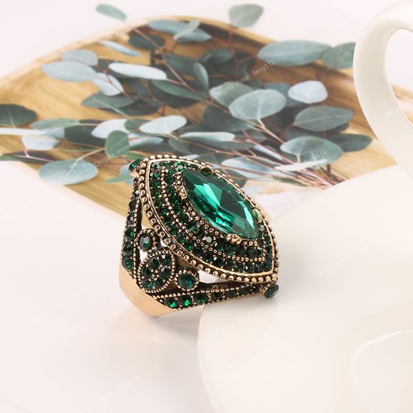 

luxury antique ring for women vintage look aaa green crystal boho jewelry gold color charm ethnic wedding ring fashion jewelryrings gold ant, Golden;silver