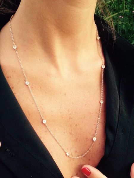 

strands strings 45cm 85cm 102cm long choker sweater chain ol lady modern jewelry aaa 3mm bezel cz 925 sterling silver link chain necklace 23, Black