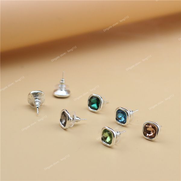 

cute romantic fashion jewelry brand ancient silver plated square crystal femme earring for women birthday party gift earringsstud earrings s, Golden;silver