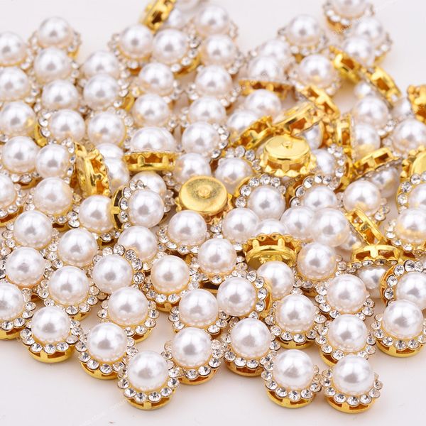 

50pcs pearl rhinestone sewing beads gold color claw base cabochons for needlework bow embellishments diy accessories decoration jewelry maki, Blue;slivery