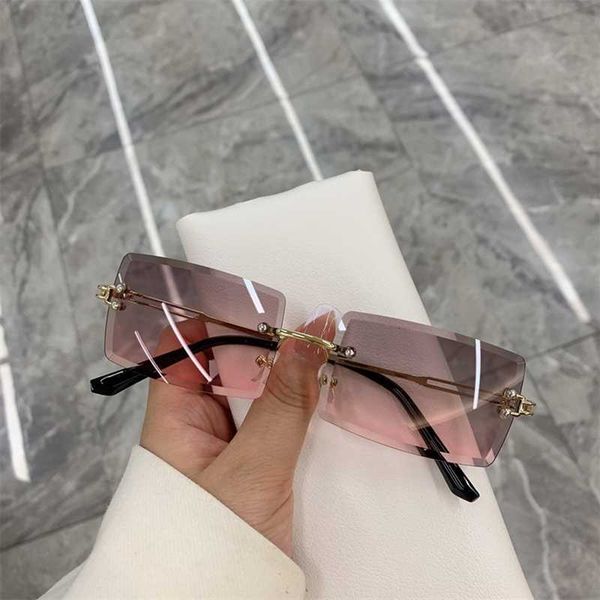 

fashion vintage sunglasses rimless rectagular cutting lens sun glasses gradient wholesale uv400 box random color, White;black
