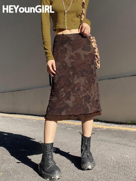 

capris heyoungirl harajuku vintage a line midi skirts gothic grunge aesthetic summer low waist skirt women summer floral print 90s, Black;white