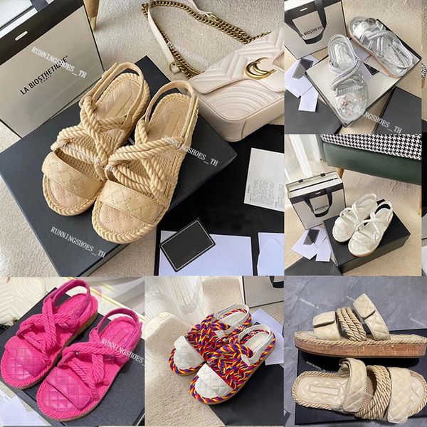 

designer women sandals blade sandal hemp rope slides woven metal chain slidess platform slippers elegant simple material slipper, Black