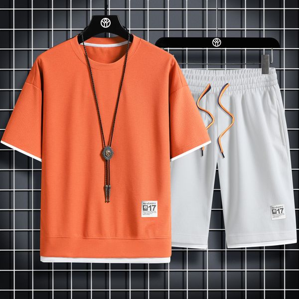 

men's tracksuits summer mens set linen fabric solid color t-shirt and shorts two piece set men sports suit fashion breathable tracksuit, Gray