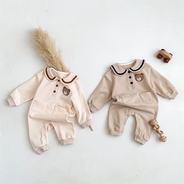 

rompers milancel spring baby clothing hoodie jumpsuits turn down collar boys rompers 230418, Blue