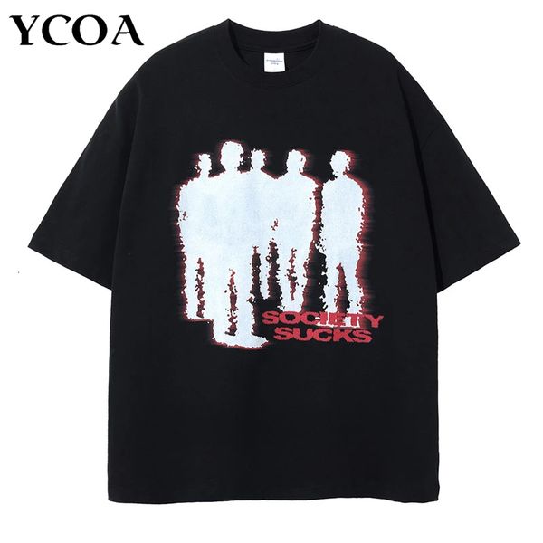 

mens tshirts men tshirt cotton shadow letter print punk hip hop gothic streetwear short sleeve summer korean fashion tees y2k clothing 2304, White;black