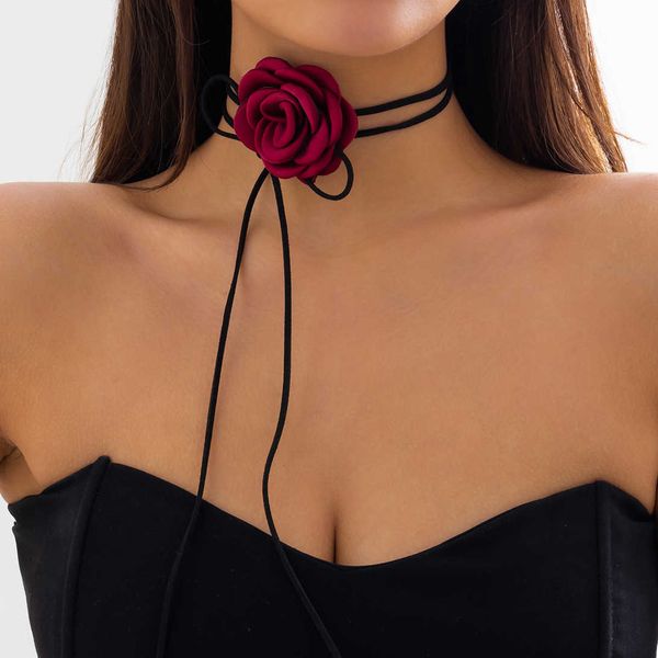 

pendant necklaces gothic elegant big rose flower clavicle chain necklace women wed bridal adjustable choker mariage jewelry y2k accessories, Silver