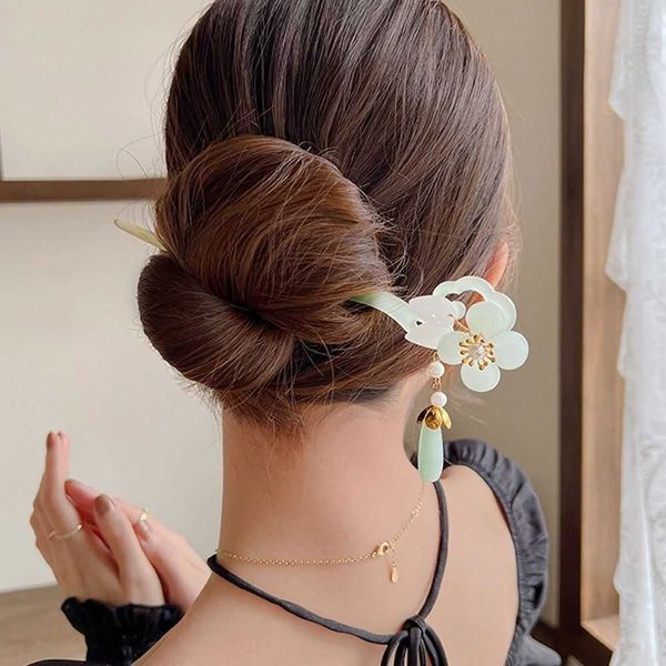 

hairpins chinese hanfu hairpins acetate flower hair stick girl headdress retro pearl hair clip women elegant tassel hair fork simple w0417, Golden;silver