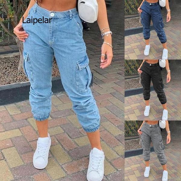 

jeans new fashion women jeans side pockets feet washed midwaist jeans trousers, Blue