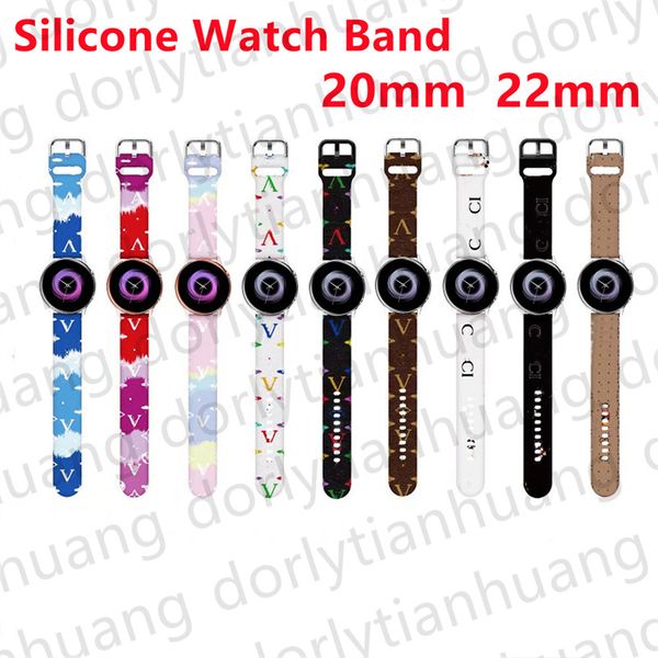 

20mm 22mm watch band for samsung galaxy watch 4 5 bands classic 46mm 42mm active 2 3 silicone color printing classic business bracelet huawe, Black;brown