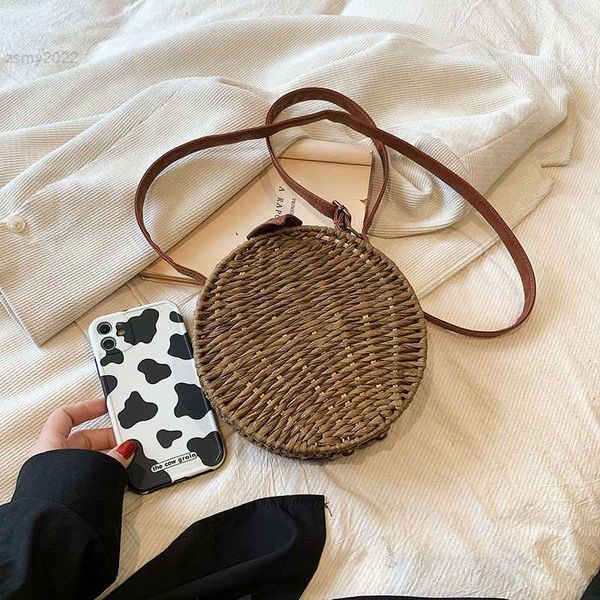 

evening bags woven beach straw bags for women 2023 summer crossbody bag handmade rattan small round bag handbag travel female shoulder bag