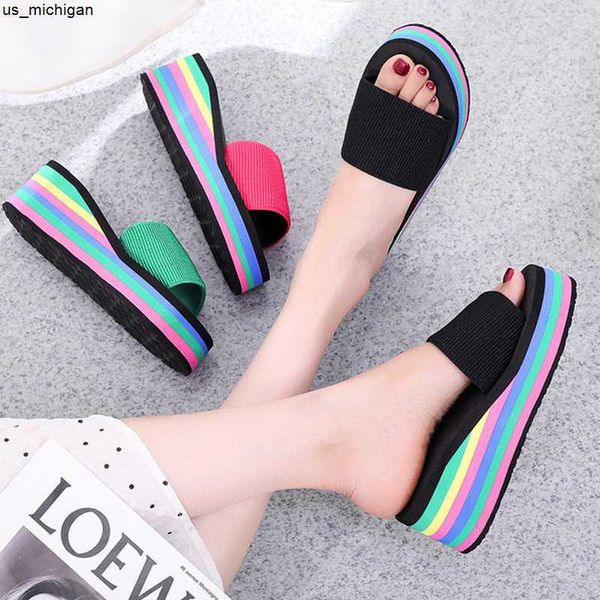 

slippers summer women's flip flops fashion bohemian rainbow female beach flip flops casual flat ladies slipper comfortable women shoes, Black