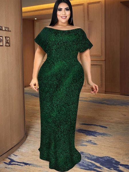 

dresses green sequins maxi dresses short sleeve slash neck high waist slim fit mermaid evening birthday party outfits for women 2022 new, Black