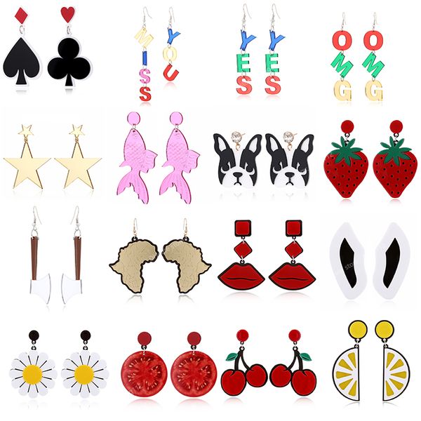 

big drop earrings for women statement acrylic fruit letters exaggeration funny fashion earrings 2020 jewelry wholesale earringsdangle earrin, Silver