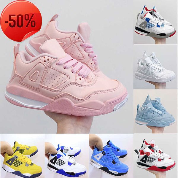 

outdoor kids 4 basketball shoes jumpman 4s toddlers youth infants boys girls sneakers sail pink what the fire red university blue motorsport, Black