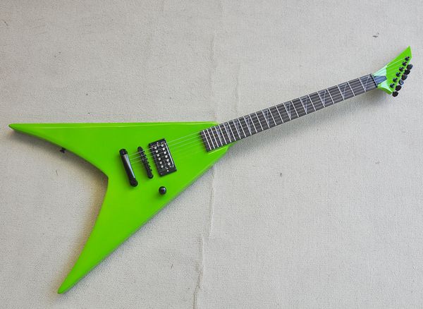

6 strings green v electric guitar with fixed bridge rosewood fretboard