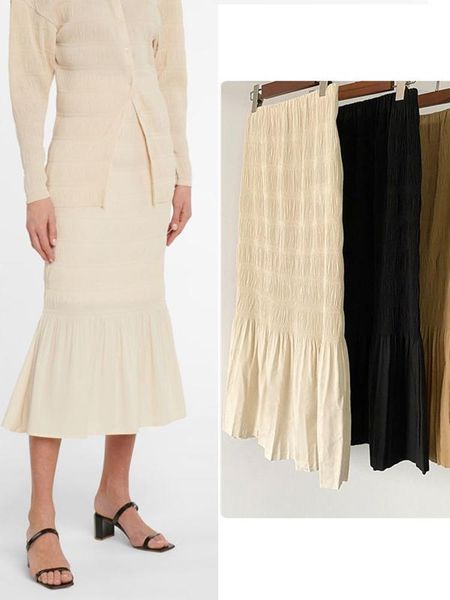 

dresses women pleated midi skirt wild stylish spring summer stripes slim lady ruffles long mermaid skirts clothes, White;black