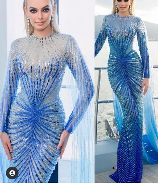 

evening dress yusuf aljasmi long-sleeved gradient blue shiny long skirt zuhair murad kim kardashian, Black;pink