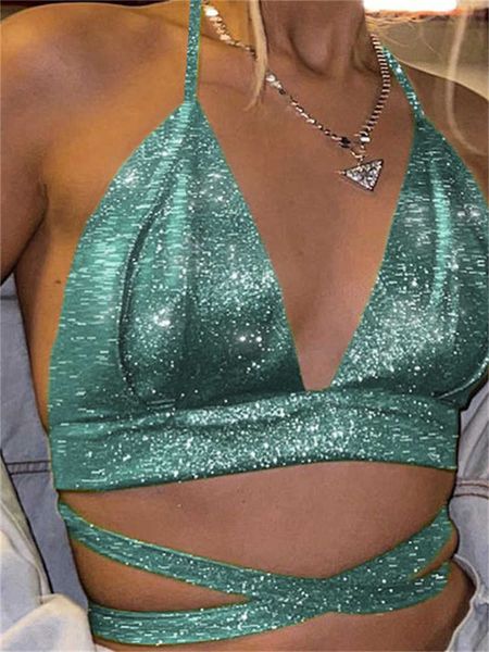 

women's tanks camis tossy sparkle halter for women bandage laceup backless corset tank camisole party bustier sliver glitter bra j230, White