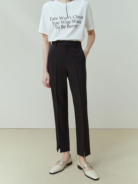 

women's pants capris fsle tapered pants for women spring dress high-waisted suit pants for women 9-point casual black pants for women 2, Black;white