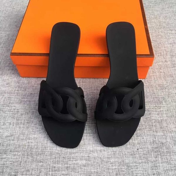 

designer luxury oran slippers sandal women chain slides summer rubber big head slides fashion beach shoes flat with box 322, Black